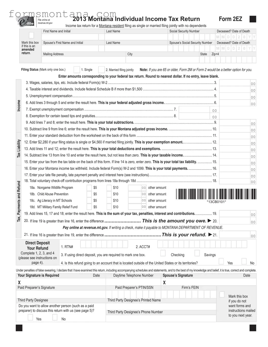 Fill a Valid Montana 2Ez Form
