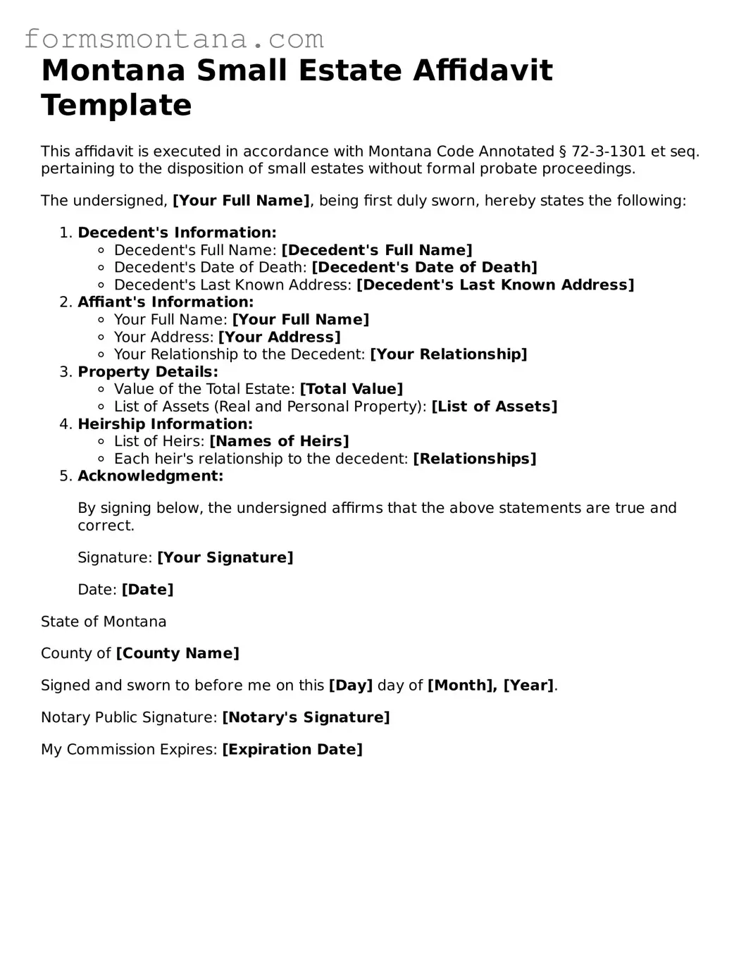 Attorney-Verified  Small Estate Affidavit Form for Montana