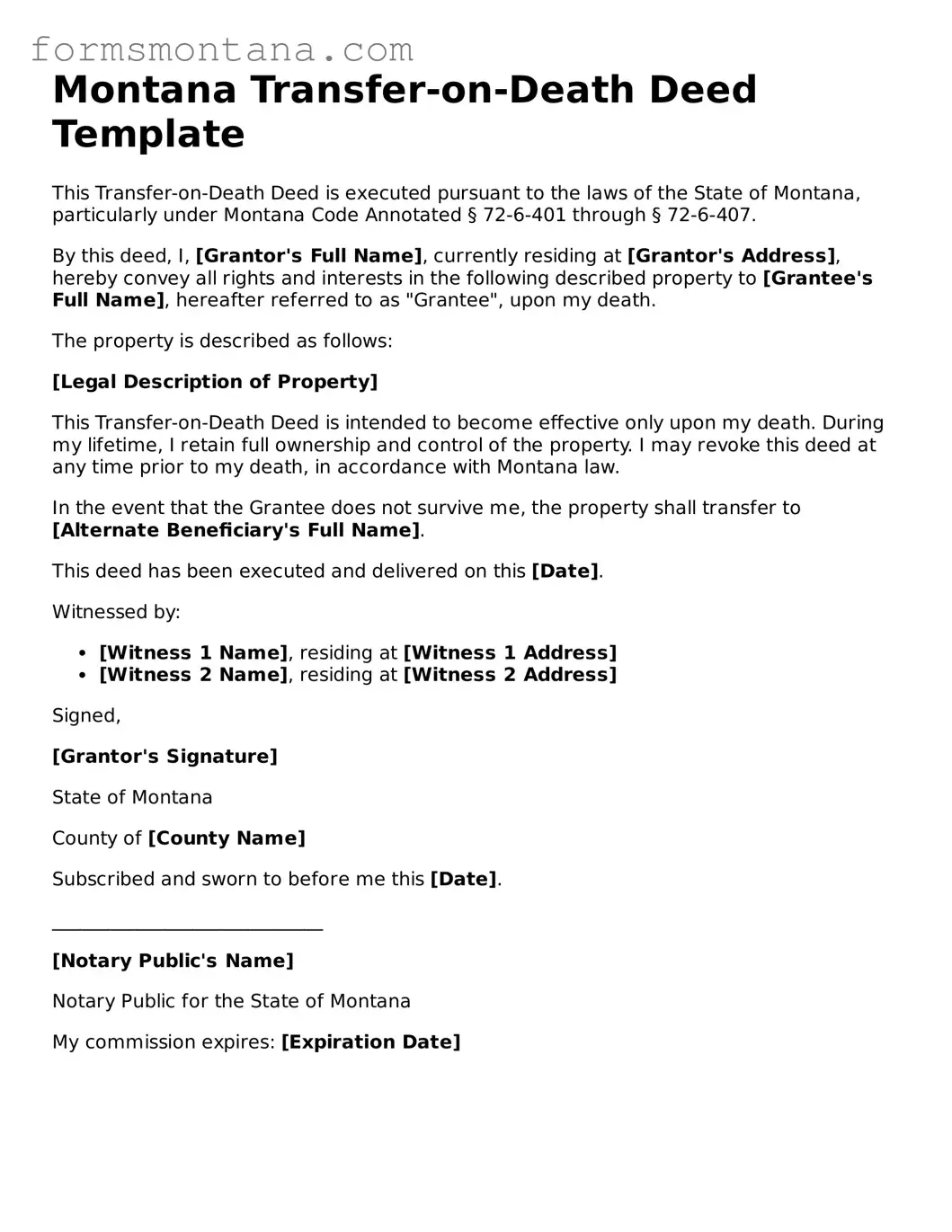 Attorney-Verified  Transfer-on-Death Deed Form for Montana