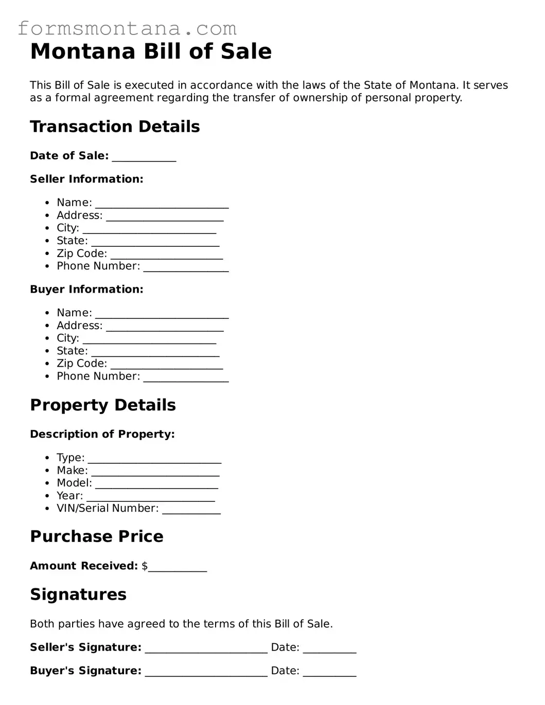 Attorney-Verified  Bill of Sale Form for Montana