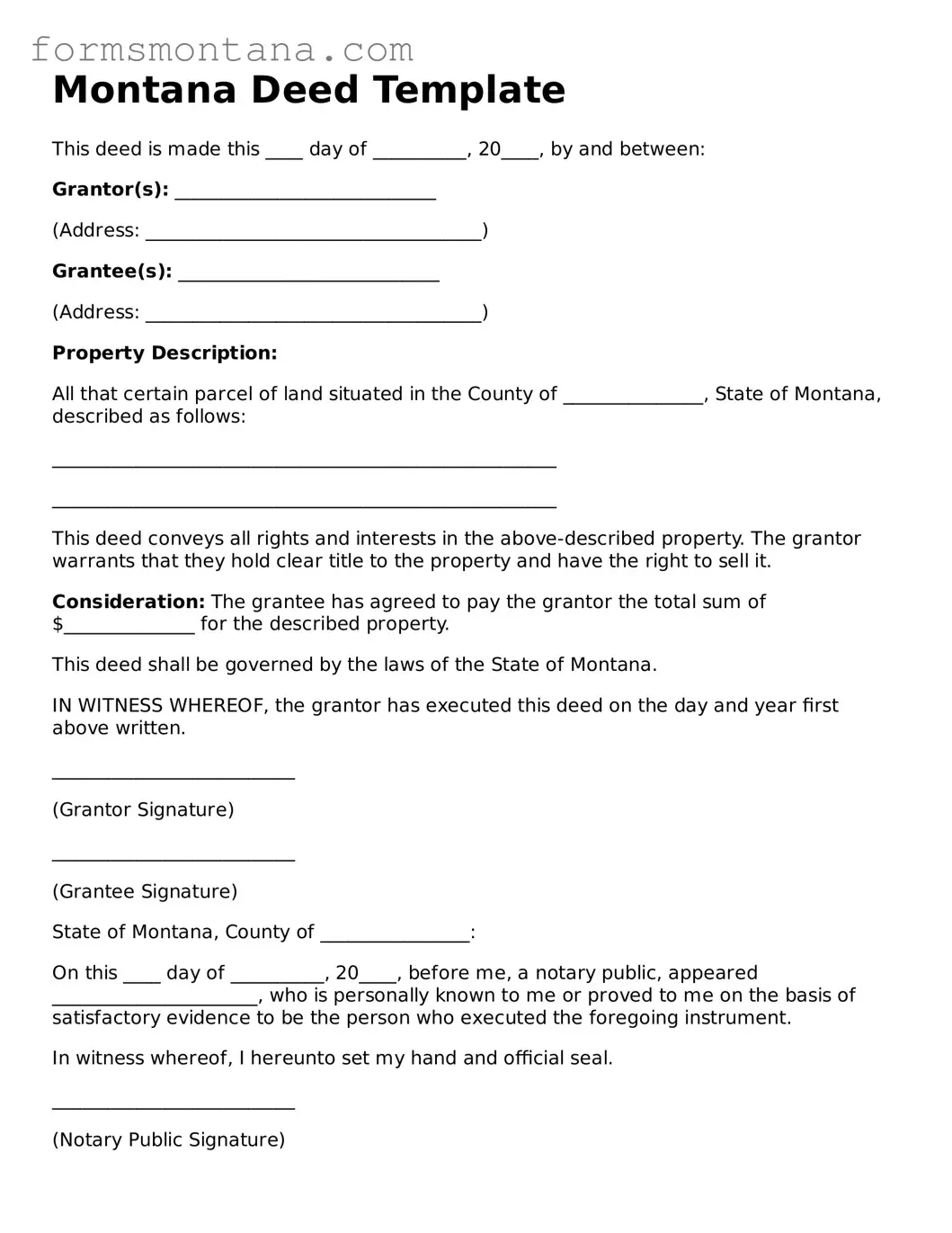 Attorney-Verified  Deed Form for Montana