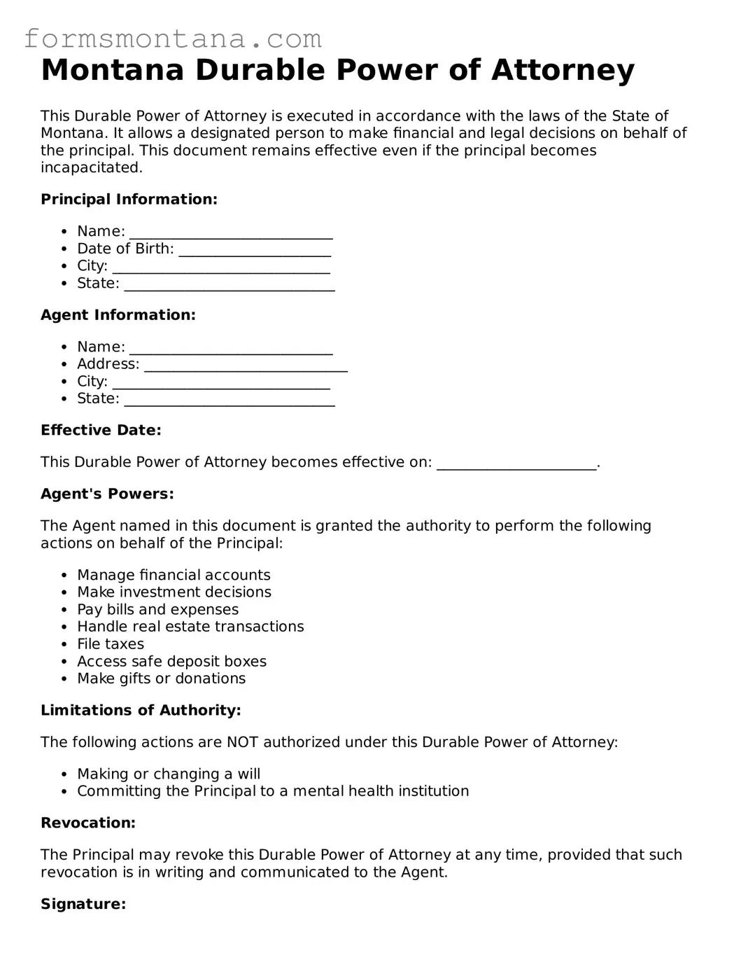 Attorney-Verified  Durable Power of Attorney Form for Montana