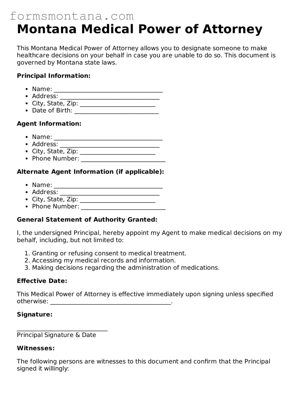 Attorney-Verified  Medical Power of Attorney Form for Montana