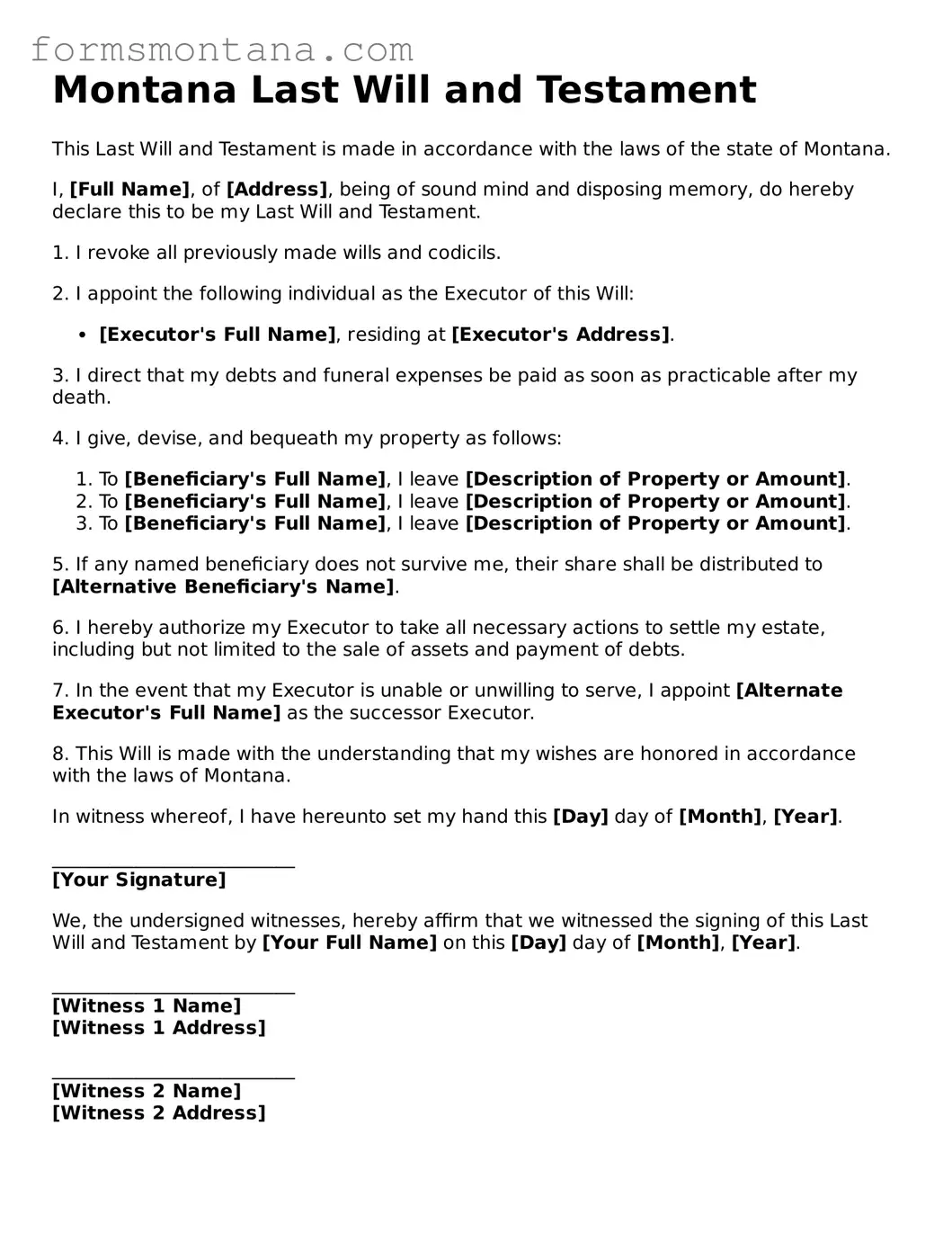 Attorney-Verified  Last Will and Testament Form for Montana