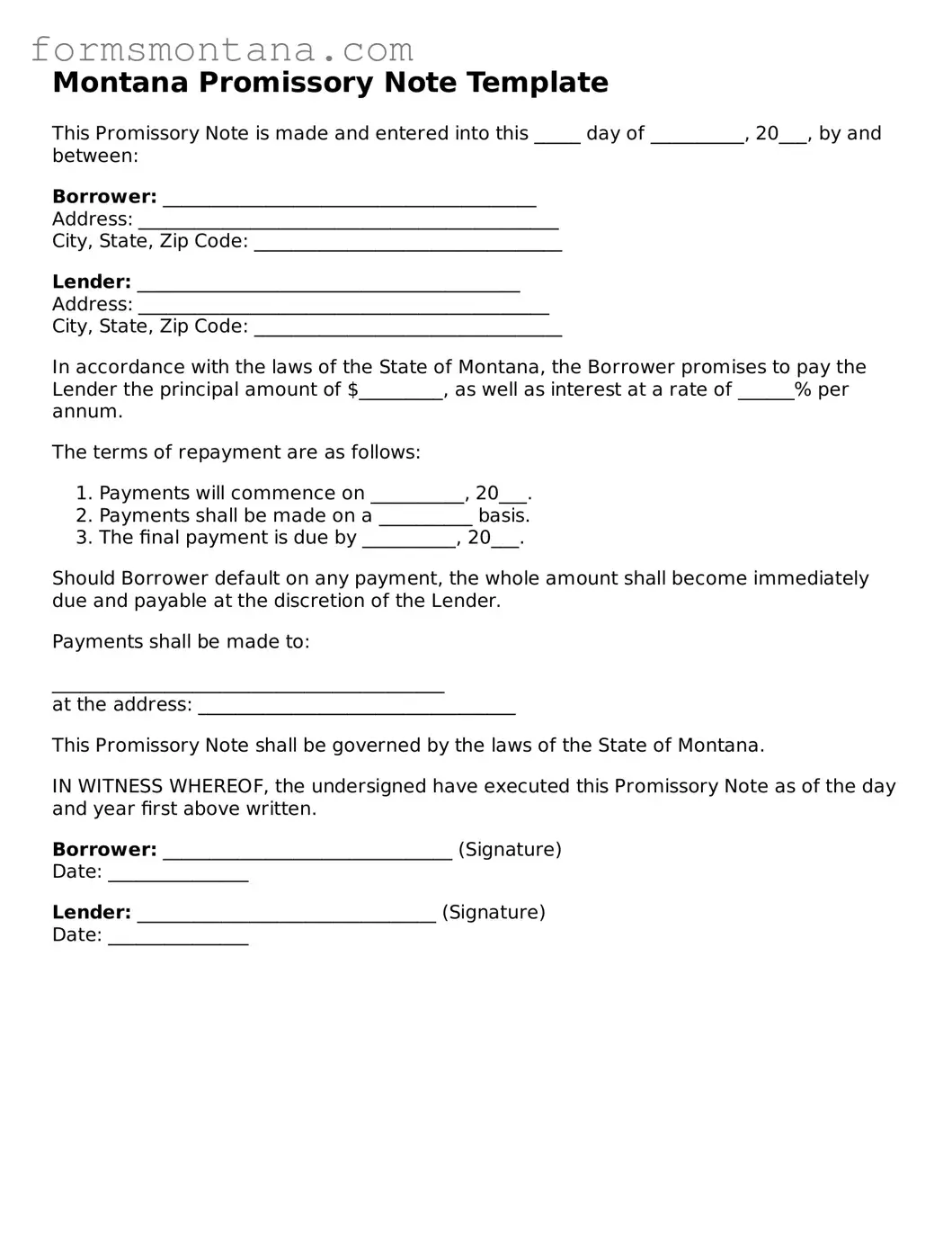 Attorney-Verified  Promissory Note Form for Montana