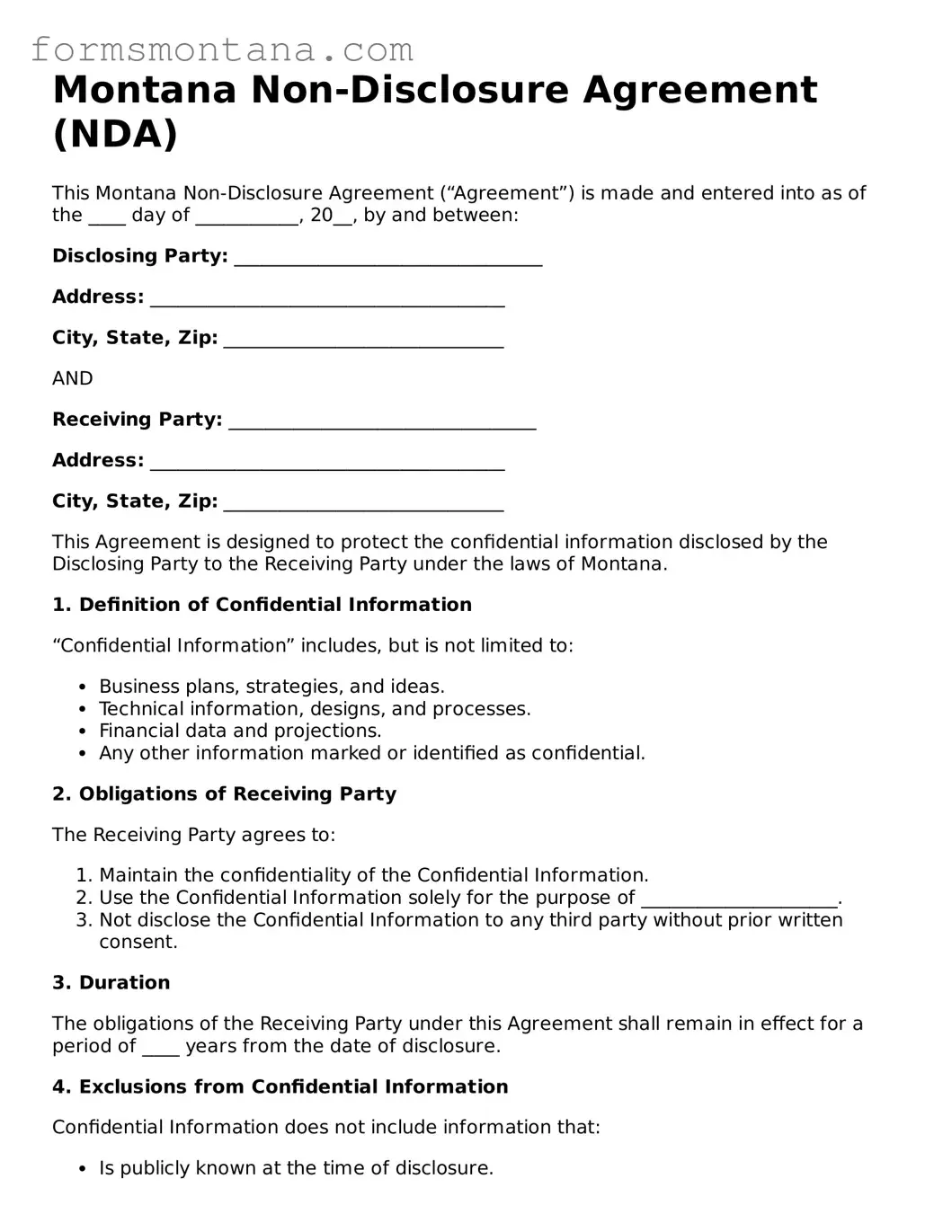 Attorney-Verified  Non-disclosure Agreement Form for Montana