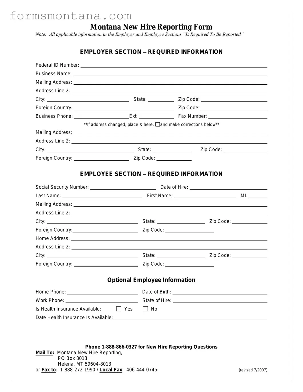 Fill a Valid Montana New Hire Form