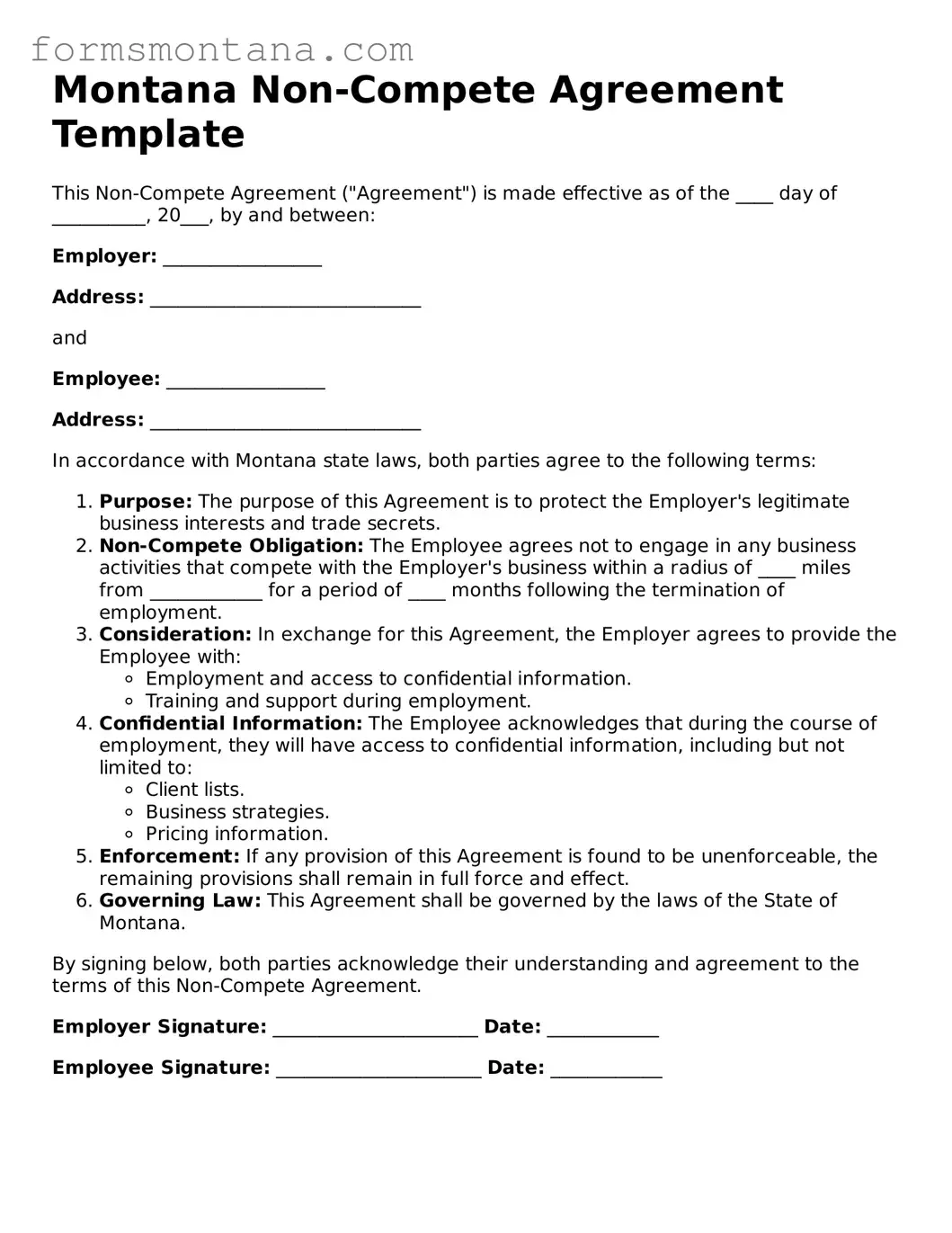 Attorney-Verified  Non-compete Agreement Form for Montana