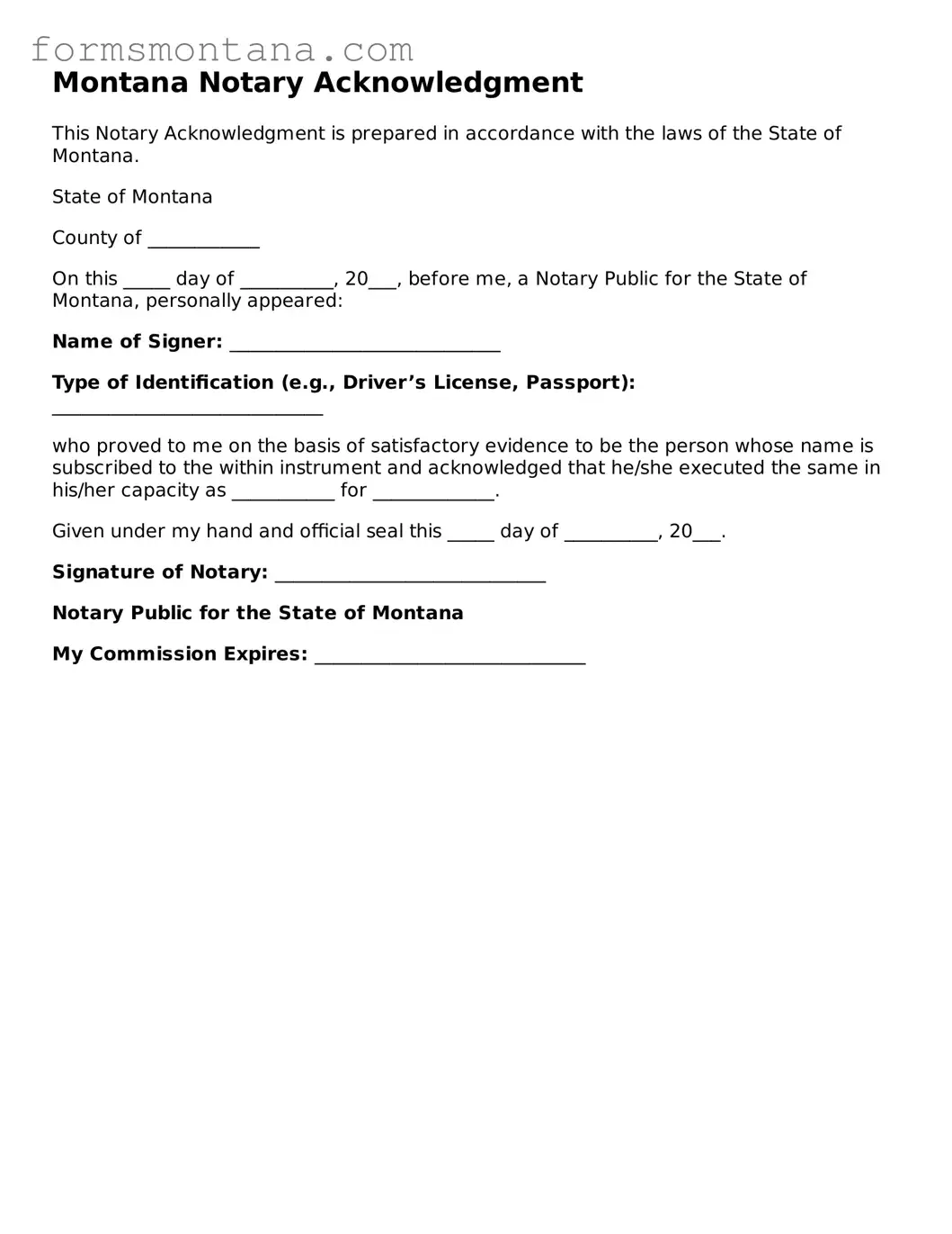 Attorney-Verified  Notary Acknowledgement Form for Montana