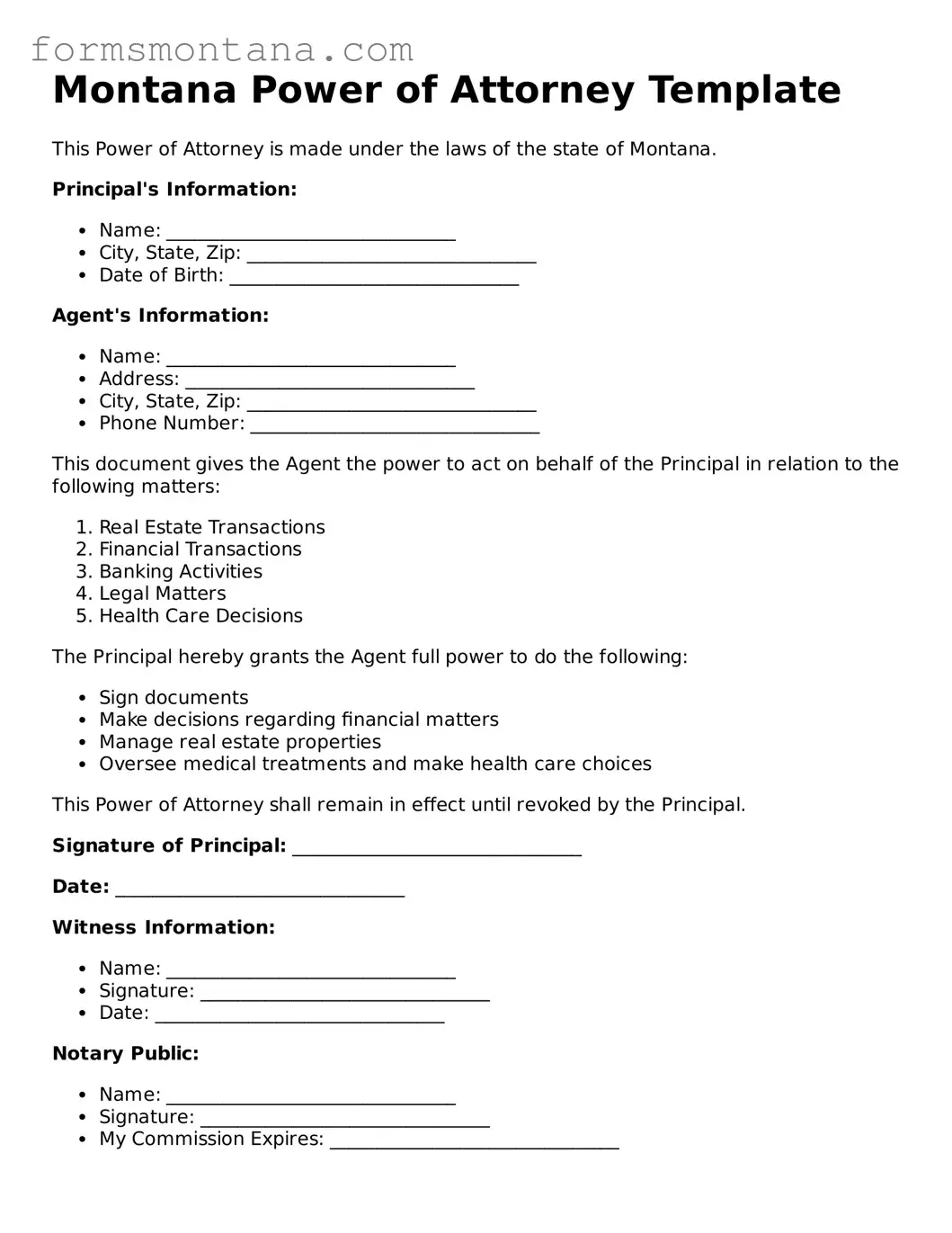 Attorney-Verified  Power of Attorney Form for Montana