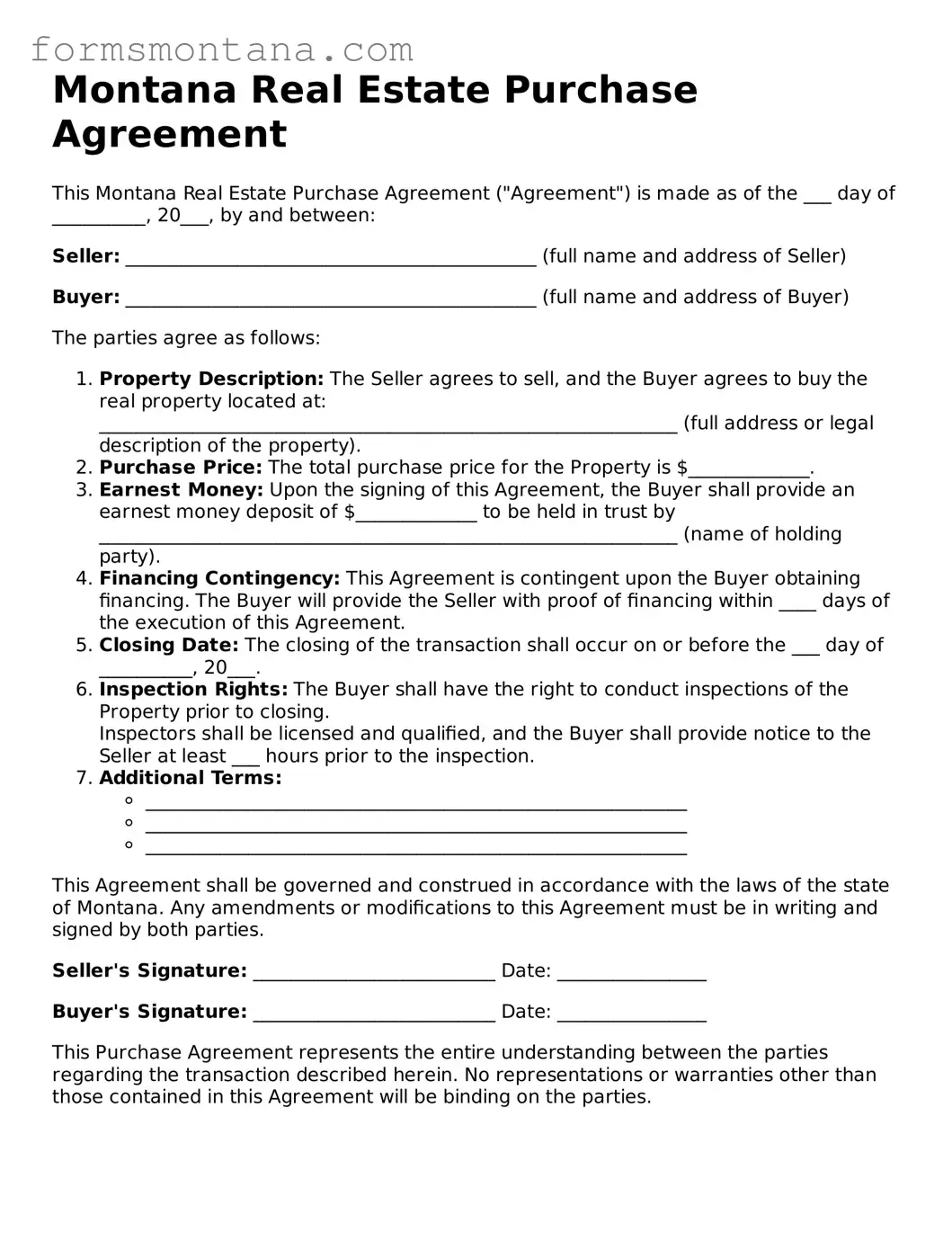 Attorney-Verified  Real Estate Purchase Agreement Form for Montana