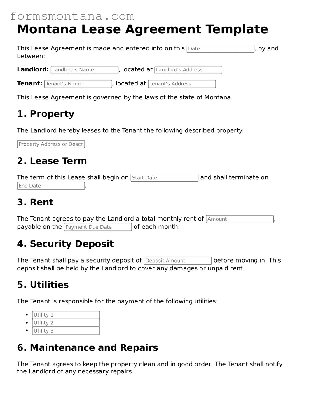 Attorney-Verified  Lease Agreement Form for Montana