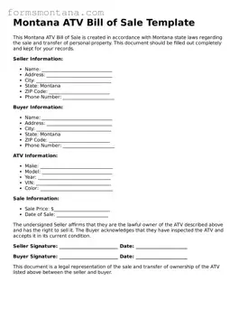 Attorney-Verified  ATV Bill of Sale Form for Montana