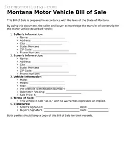 Attorney-Verified  Motor Vehicle Bill of Sale Form for Montana