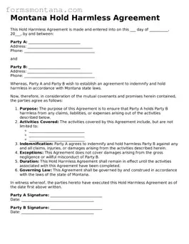 Attorney-Verified  Hold Harmless Agreement Form for Montana