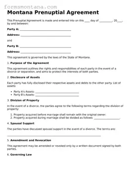 Attorney-Verified  Prenuptial Agreement Form for Montana